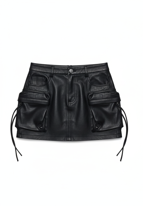 Faux Leather Cargo Mini Skirt