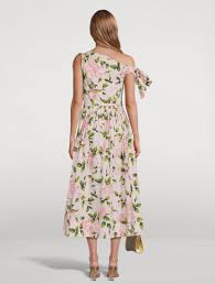 Asymmetric Poplin Midi Dress In Rose Print - Image 2