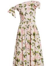 Asymmetric Poplin Midi Dress In Rose Print