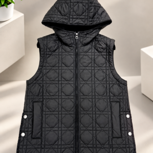 Quilted Black Hooded Vest
